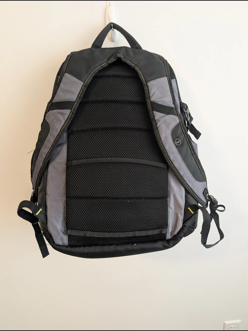 Dell Gray and Black Men's Laptop Backpack with Yellow Accent
